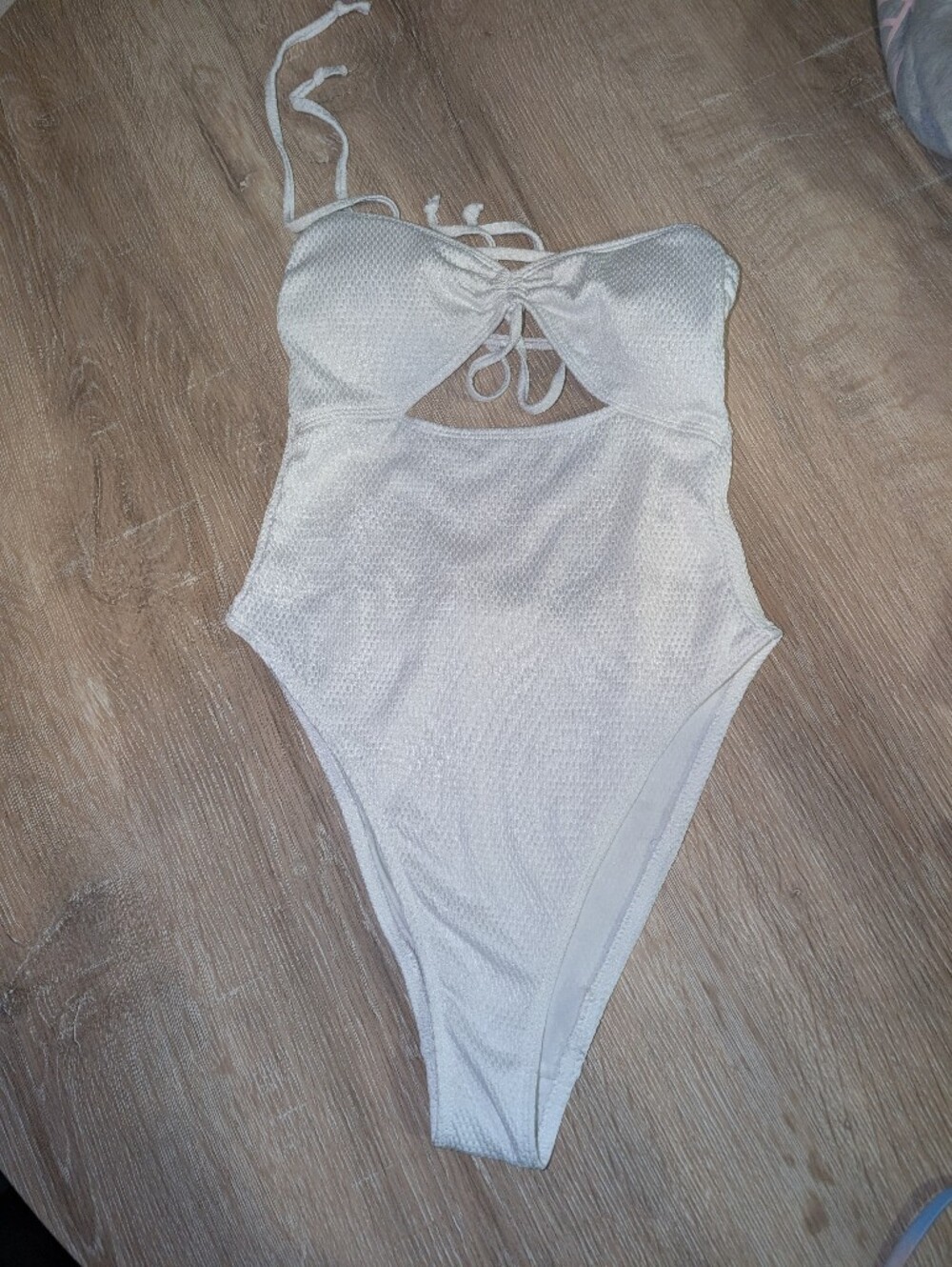 White Textured Cutout One Piece Swimsuit